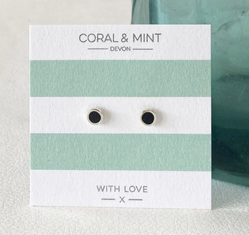 Black Enamel Studs  Coral and Mint